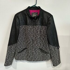 Muse Black and Gray Croc-Textured Bomber Jacket